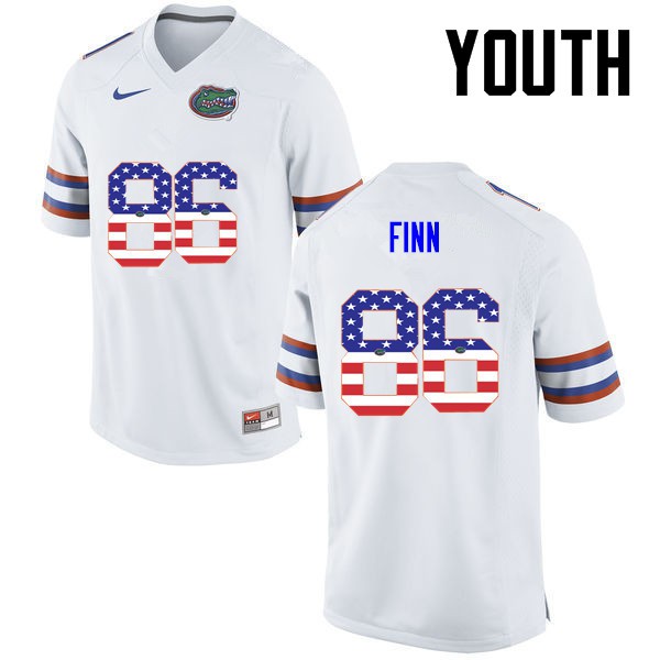 Florida Gators Youth #86 Jacob Finn College Football Jersey USA Flag Fashion White